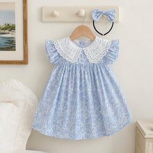 Baby & Girls Blue Floral Eyelet-Collar Romper or Dress with Headband
