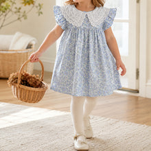 Baby & Girls Blue Floral Eyelet-Collar Romper or Dress with Headband