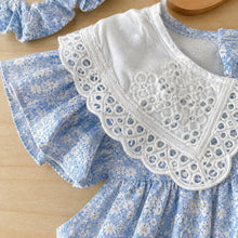 Baby & Girls Blue Floral Eyelet-Collar Romper or Dress with Headband