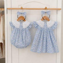 Baby & Girls Blue Floral Eyelet-Collar Romper or Dress with Headband