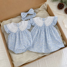 Baby & Girls Blue Floral Eyelet-Collar Romper or Dress with Headband