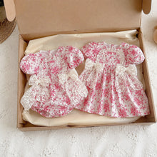 Girls Raspberry Toile Baby Romper or Puff-Sleeve Dress with Lace Bow