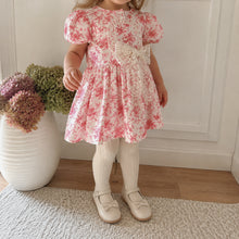Girls Raspberry Toile Baby Romper or Puff-Sleeve Dress with Lace Bow