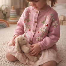 Strawberry Knit Kids Cardigan, Embroidered Girls Sweater, Cute Toddler Knit Cardigan, Floral Children Sweater, Cozy Fall Kids Outfit
