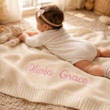 Custom Embroidered Cotton Knit Baby Blanket, Soft Stroller Blanket, Newborn Keepsake