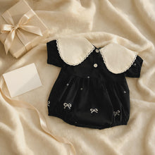 Toddler Girl Cotton Romper, Bow Embroidery Lapel, Soft Loose Baby Clothes
