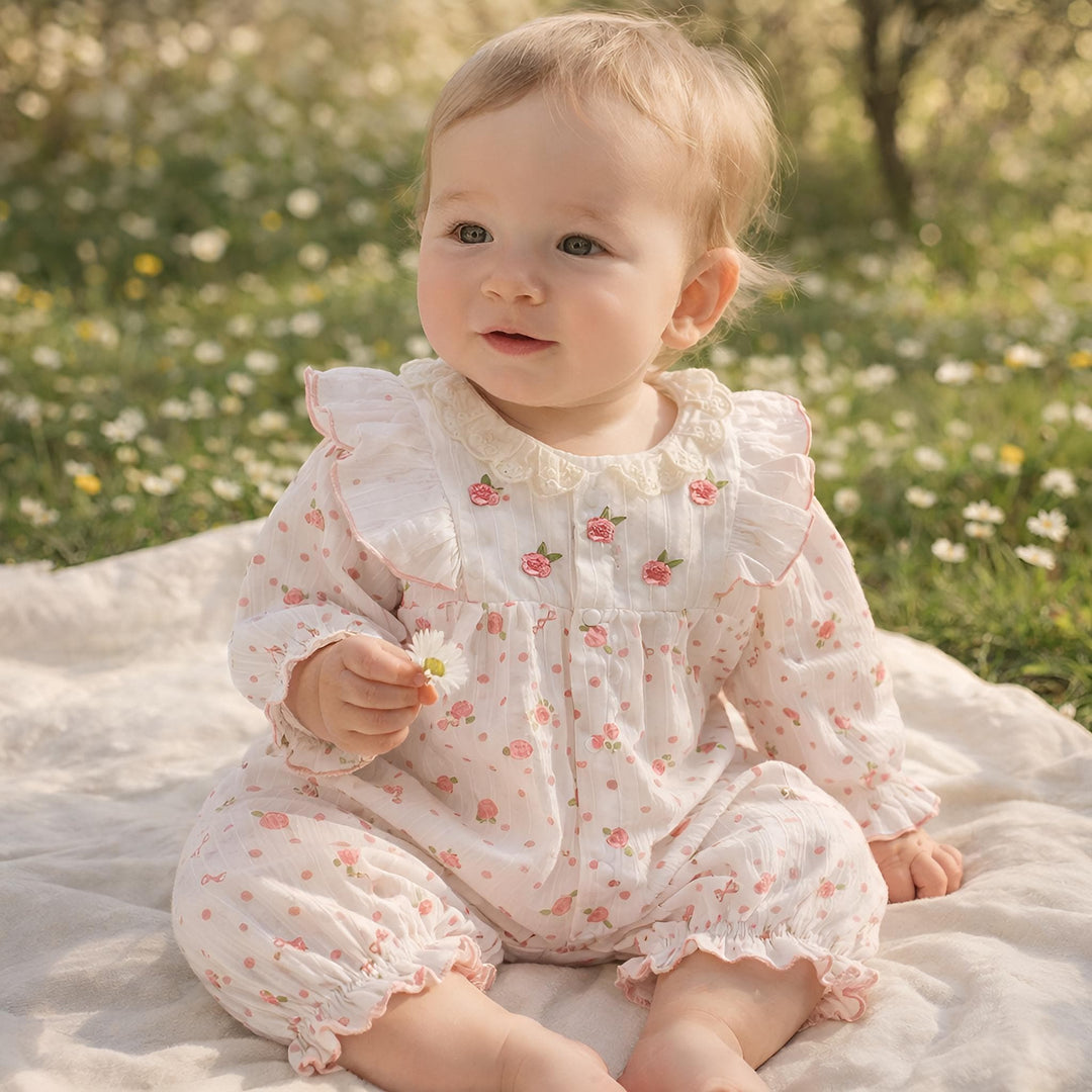 Floral Ruffle Cotton Baby Romper, Spring Summer Toddler Outfit