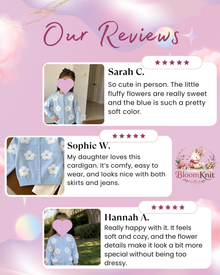 Girls Light Blue Floral Knit Cardigan, Fluffy Flower Details