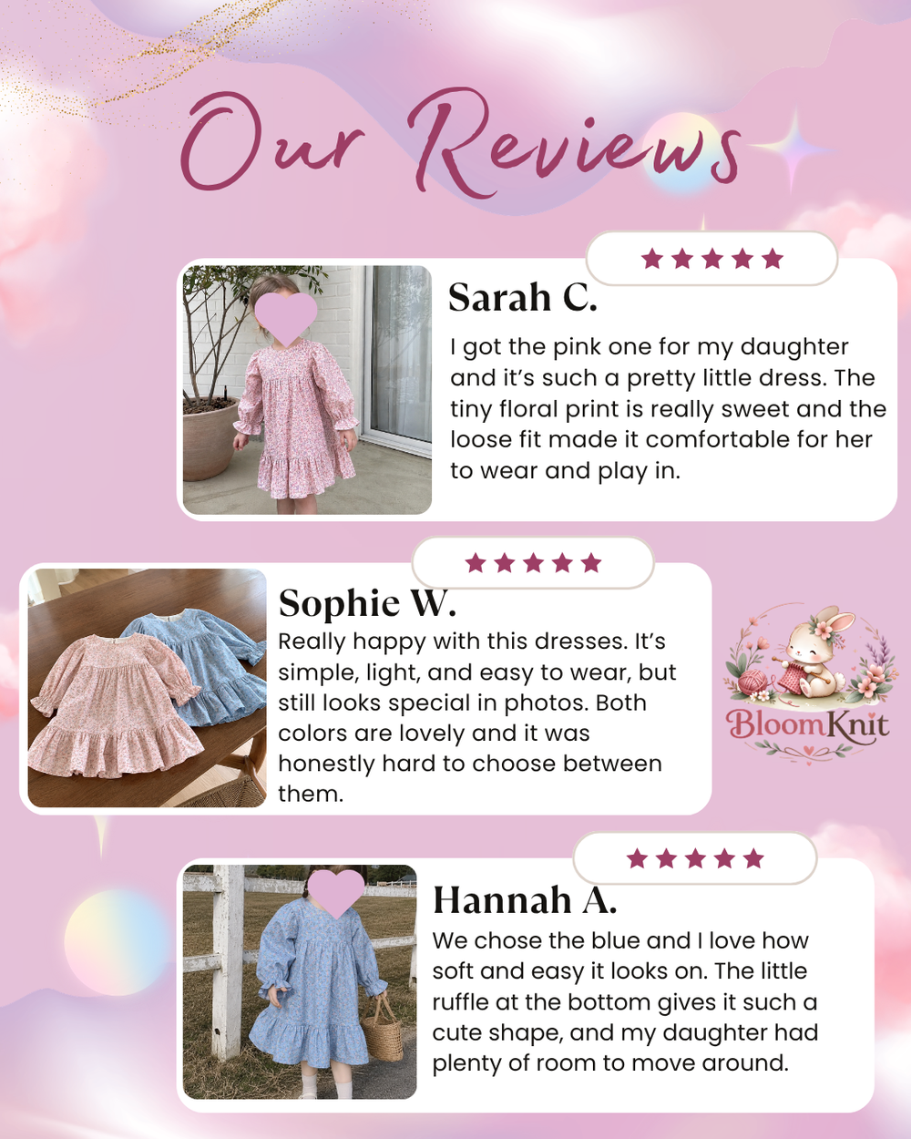 Girls Floral Tiered Dress, Blue or Pink Long Sleeve Outfit