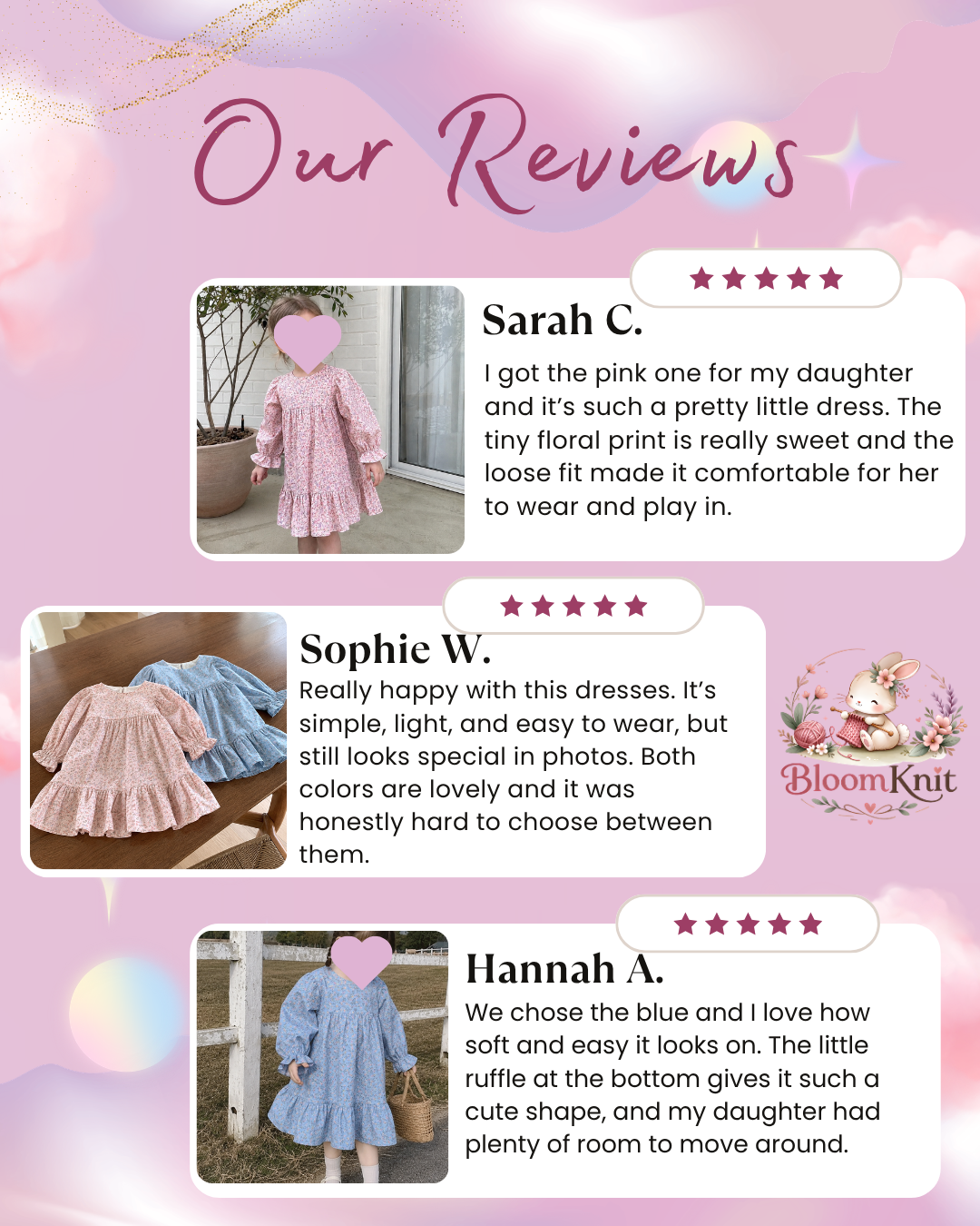 Girls Floral Tiered Dress, Blue or Pink Long Sleeve Outfit