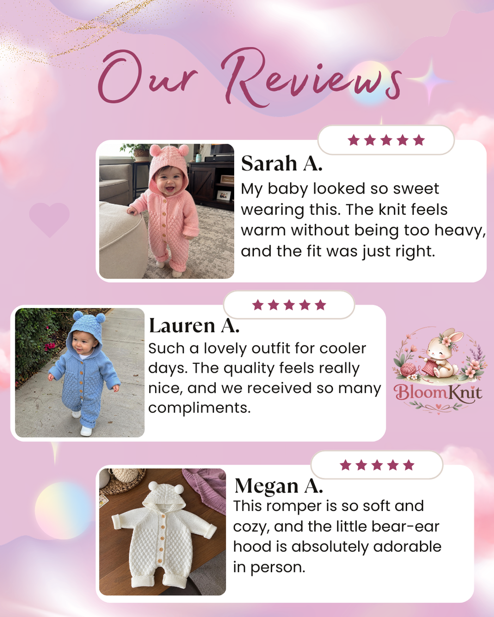 Baby Bear Ear Hooded Knit Romper, Cotton Button Jumpsuit in 5 Colors
