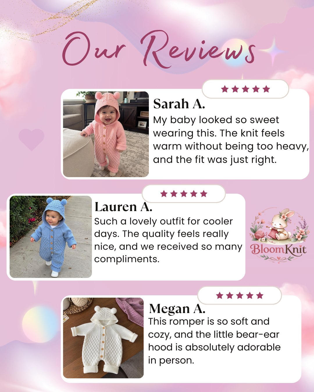 Baby Bear Ear Hooded Knit Romper, Cotton Button Jumpsuit in 5 Colors