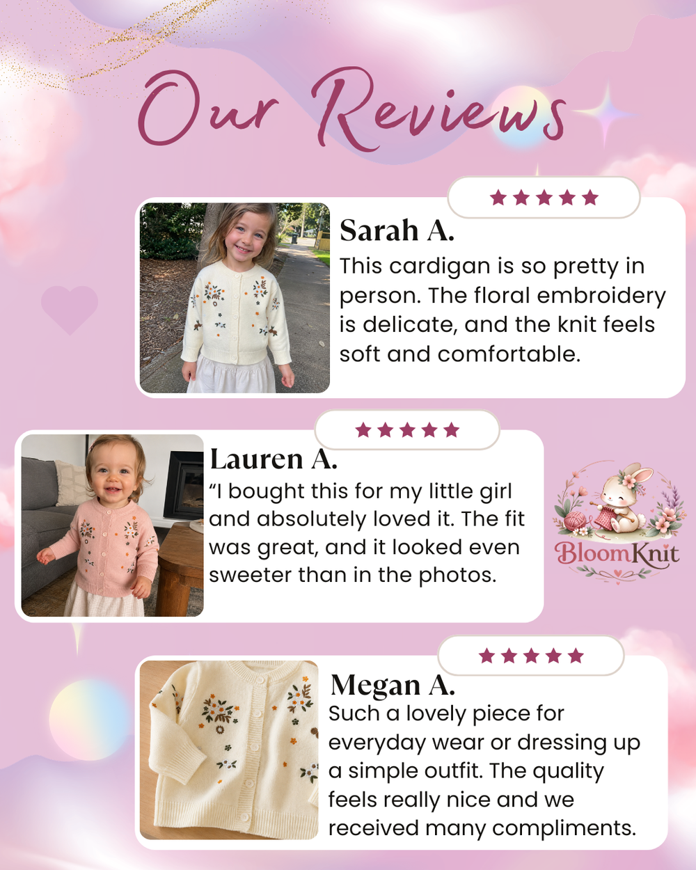 Girls Botanical Embroidered Knit Cardigan, Blush Pink or Ivory Fall Sweater