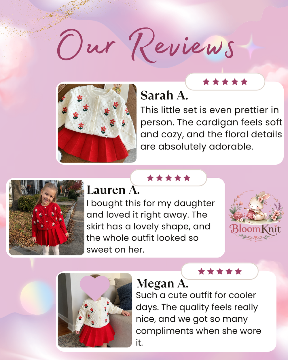 Toddler Girl Fall Outfit, Floral Knit Cardigan & Red Pleated Skirt Set