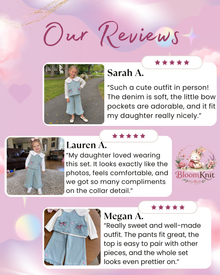 Girls Denim Vest, Lace Collar Blouse and Wide-Leg Pants, 3-Piece Back to School Outfit