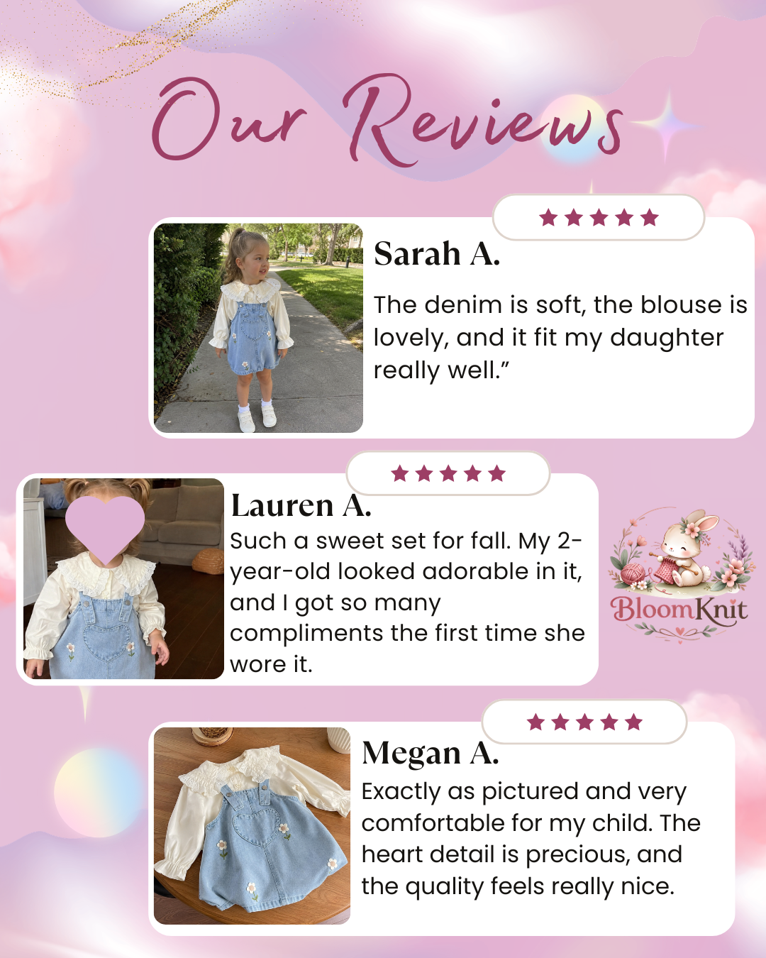 Girls Denim Pinafore Dress, Lace Ruffle Blouse Two-Piece Set, Back to School Outfit