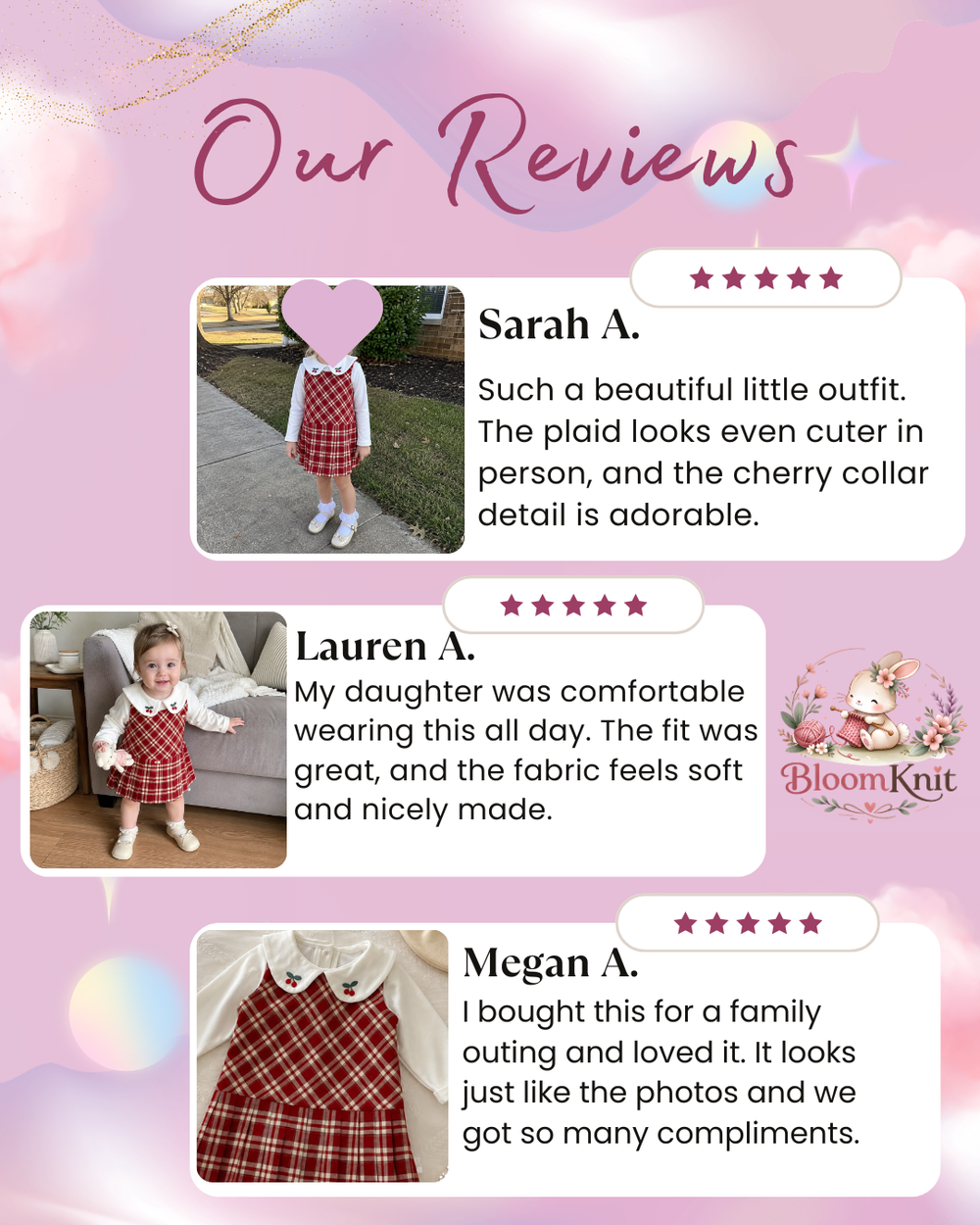 Girls Red Plaid Jumper Dress and Cherry Embroidered Peter Pan Collar Top Set