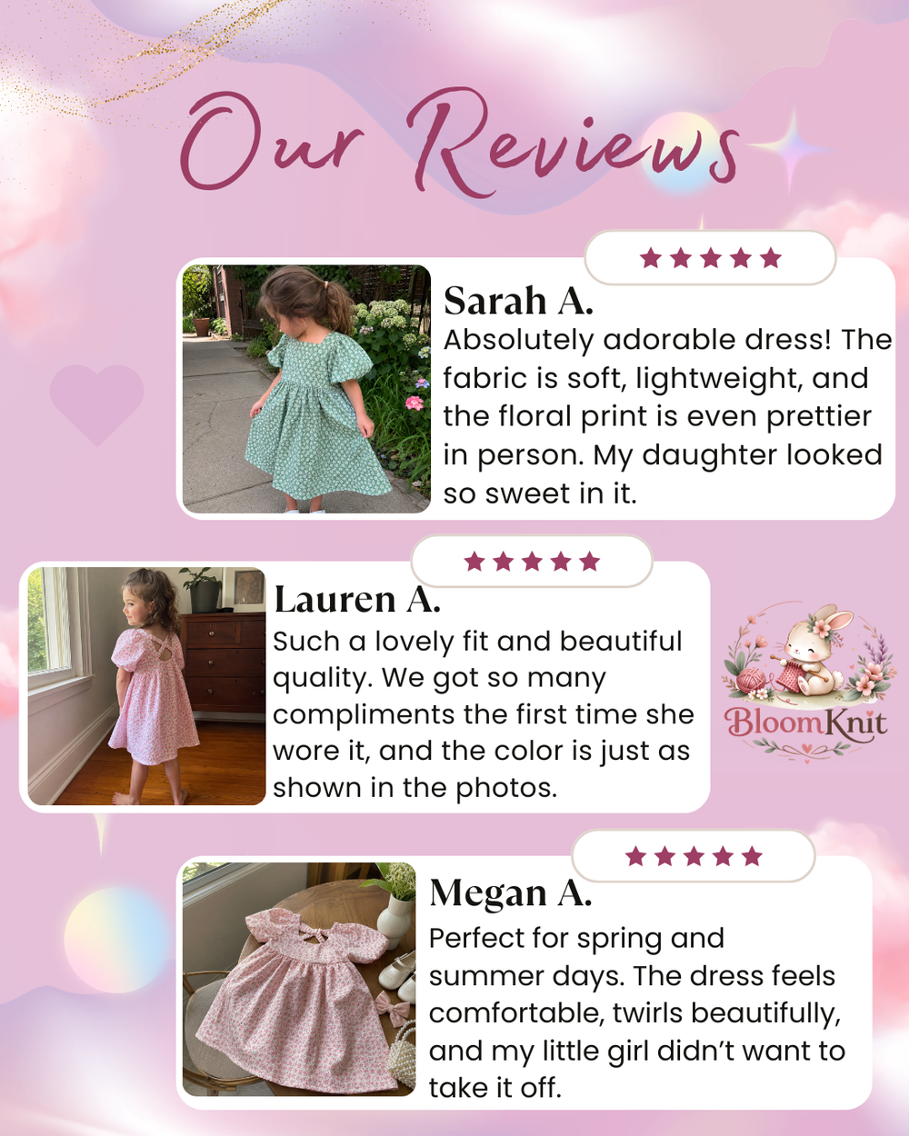 Girls Floral Puff Sleeve Dress with Crisscross Back, Pink or Sage Green