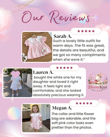 Girls Peter Pan Collar Summer Dress with Flower Pocket, Pink or White