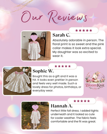 Girls Ivory Floral Dress with Pink Peter Pan Collar