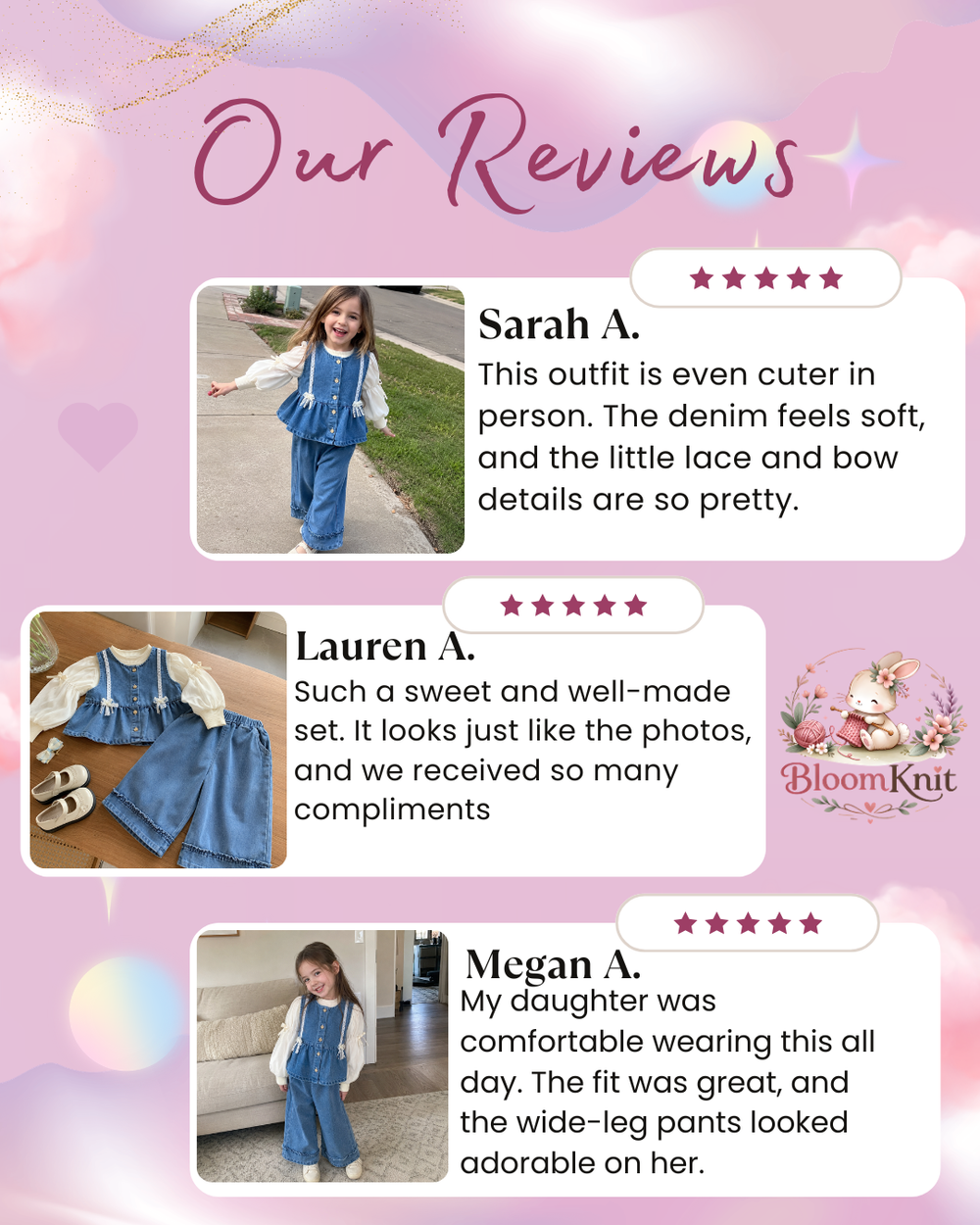 Girls Denim Vest and Wide-Leg Pants Set, 2 or 3-Piece Back to School Outfit