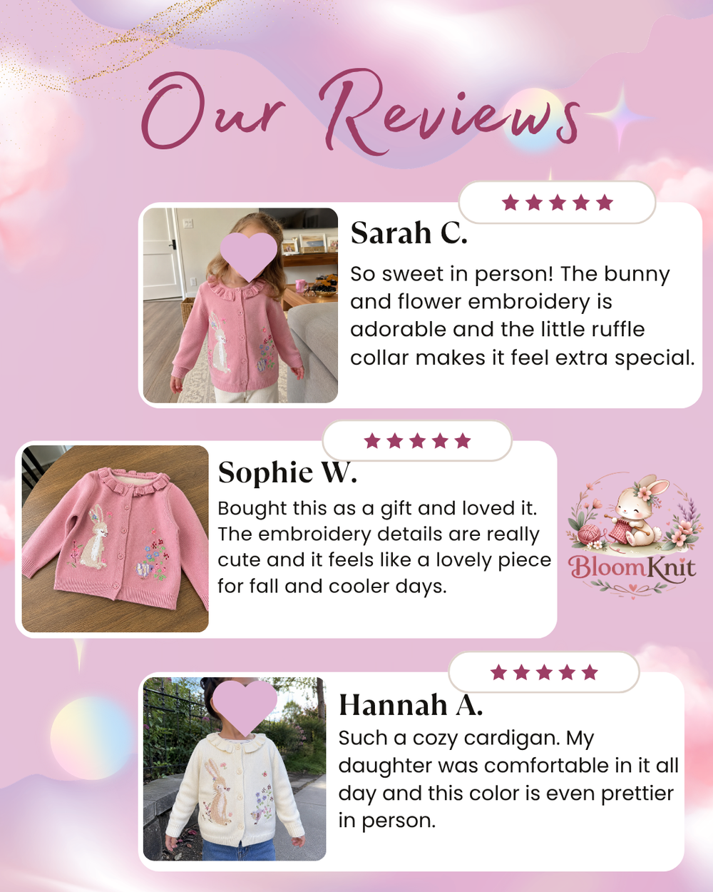 Toddler Girl Fall Cardigan, Rabbit Embroidered Knit Sweater, Pink or Beige