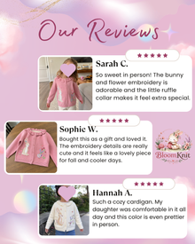 Toddler Girl Fall Cardigan, Rabbit Embroidered Knit Sweater, Pink or Beige