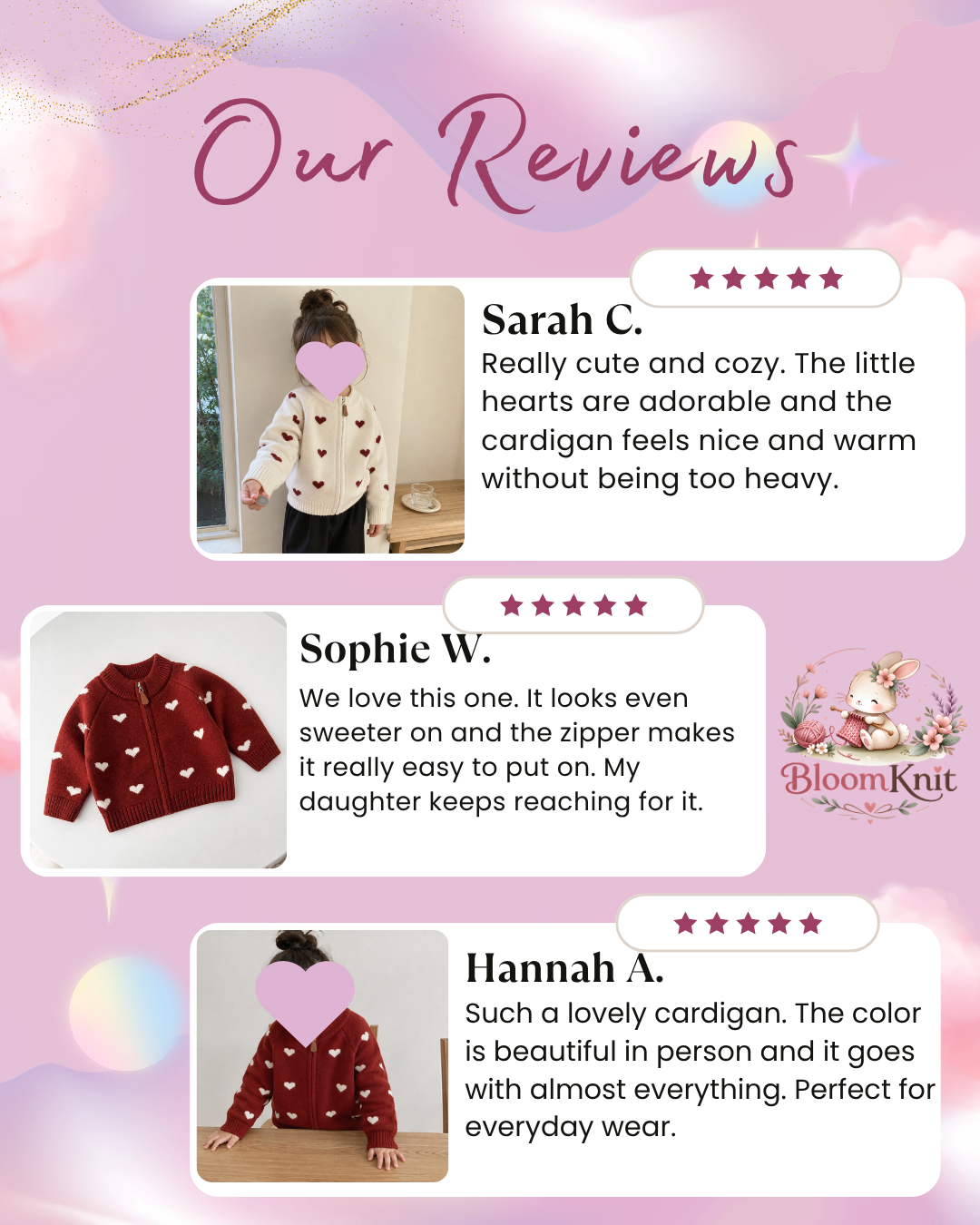 Girls Heart Knit Zip Cardigan, Red or Off-White
