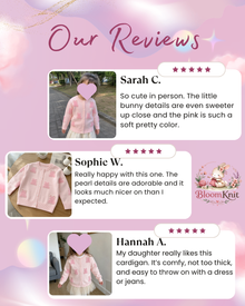 Girls Pink Bunny Knit Cardigan with Pearl Bead Details