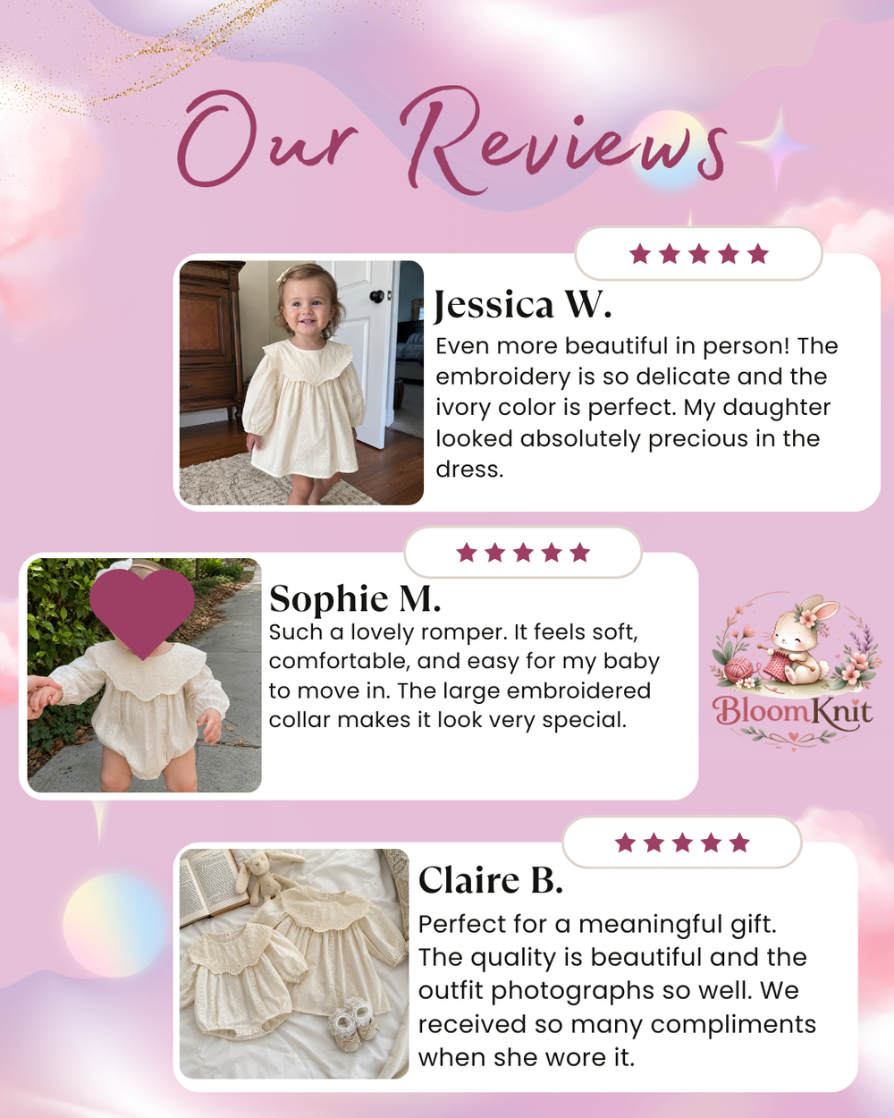 Ivory Cotton Baby Romper or Girls Dress, Matching Sister Outfit with Embroidered Lace Collar