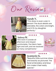 Yellow Gingham Duck Appliqué Girls Dress with Floral Embroidery