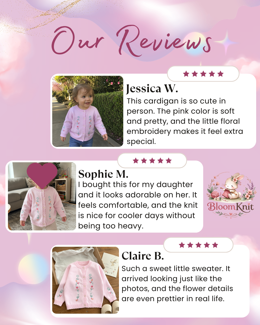 Pink Floral Embroidered Girls Cardigan, Lightweight Cotton Knit Toddler Sweater Gift