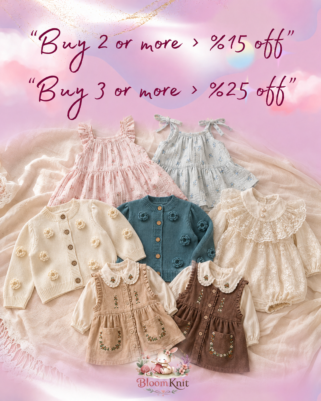 Baby Girl Floral Knit Cardigan with 3D Crochet Flowers – Cotton Sweater
