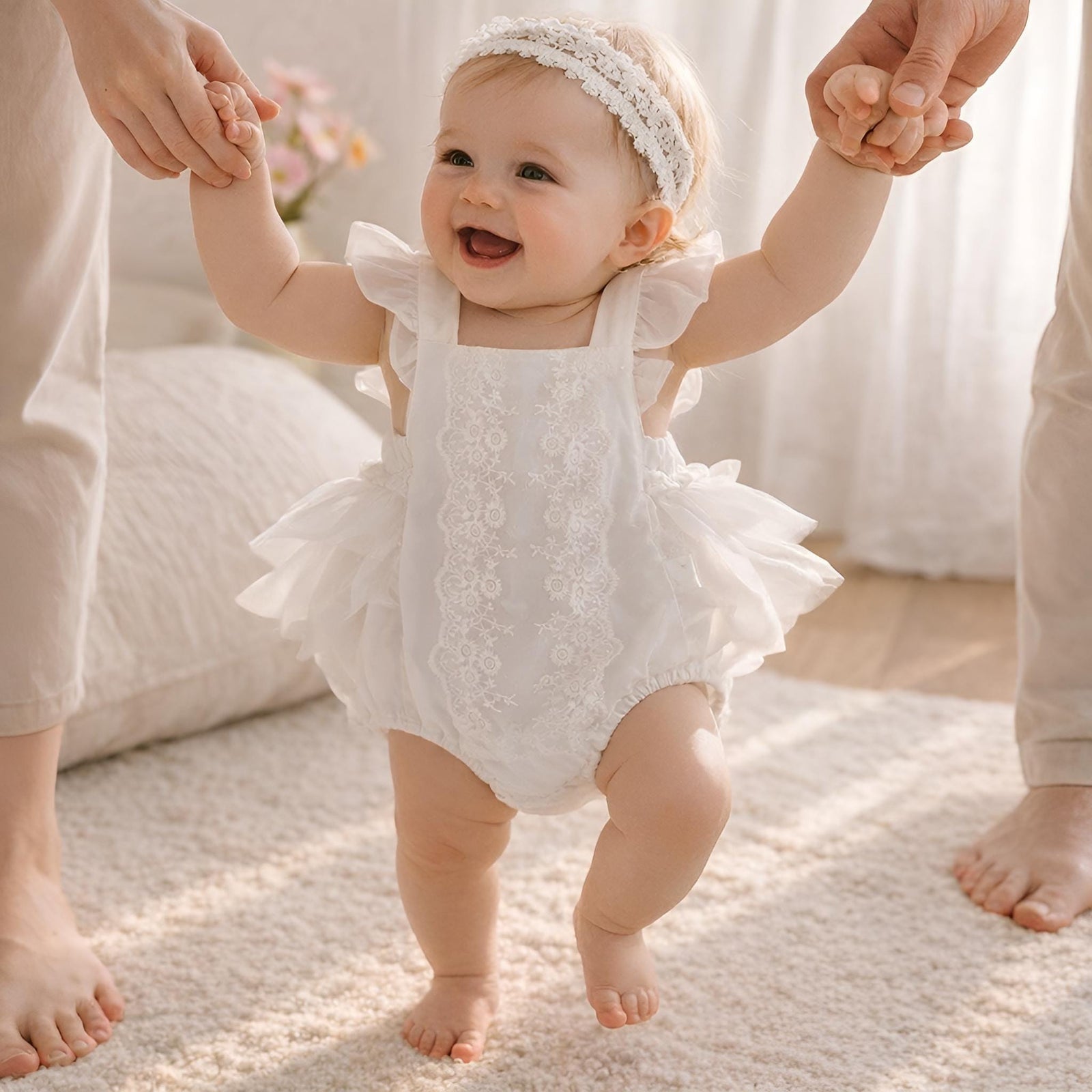 Baby Girl Cotton Romper, Lace Collar Floral Outfit, Soft Summer Clothes
