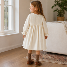 Girls Ivory Embroidered Cotton Dress, Long Sleeve Fall Toddler Outfit