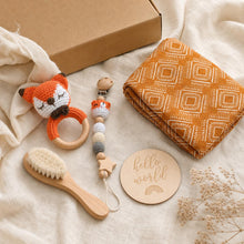 Newborn Baby Gift Box, Crochet Rattle & Muslin Blanket Baby Shower Gift Set