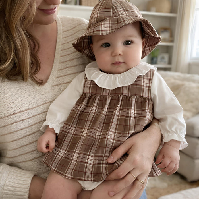 Baby Girl Checkered Romper, Peter Pan Collar, Hooded Cotton Outfit, Spring Autumn Toddler Clothes