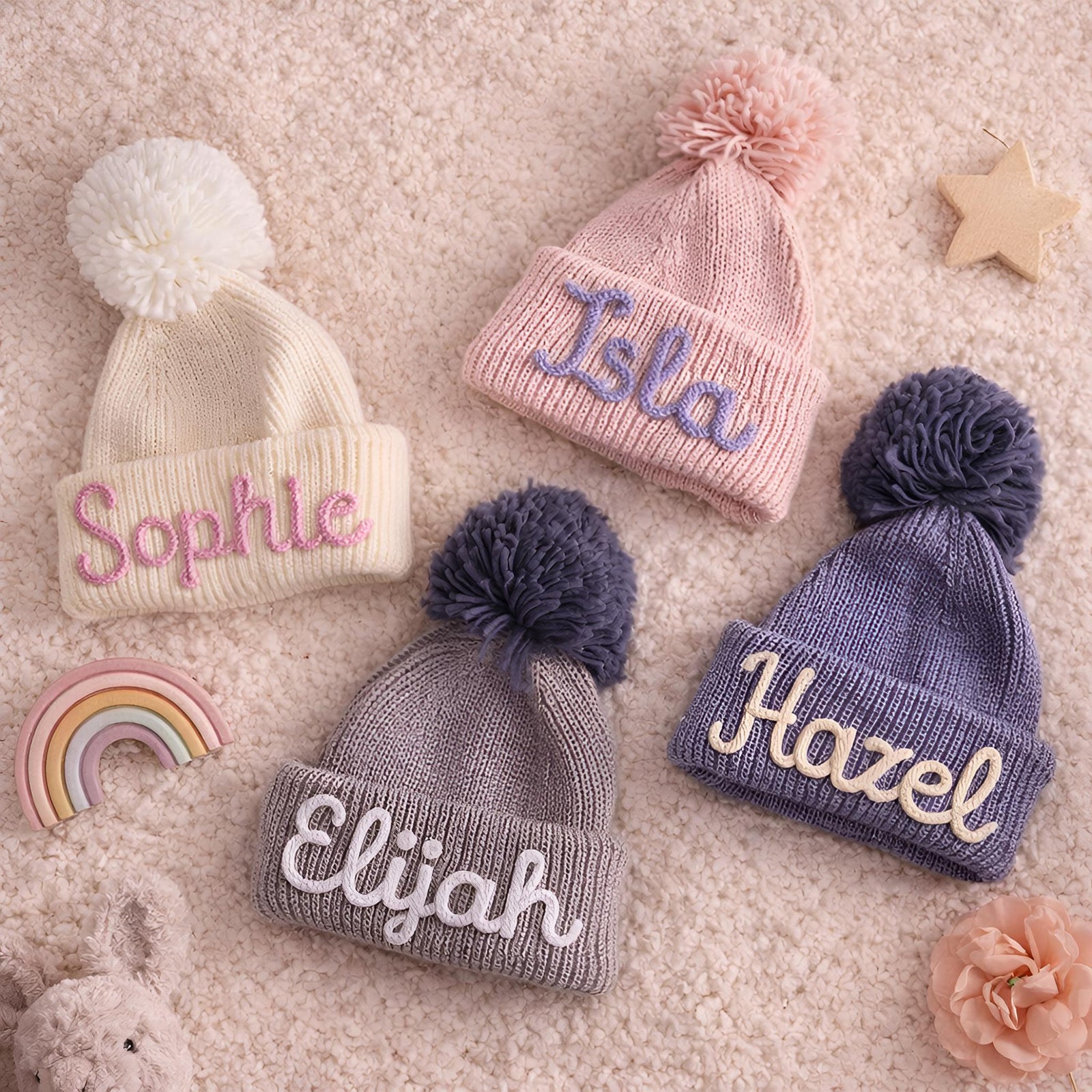 Custom Embroidered Name Newborn Knit Hat, Personalized Baby Beanie, Keepsake Gift