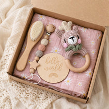 Newborn Baby Gift Box, Crochet Rattle & Muslin Blanket Baby Shower Gift Set
