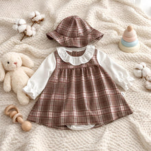 Baby Girl Checkered Romper, Peter Pan Collar, Hooded Cotton Outfit, Spring Autumn Toddler Clothes