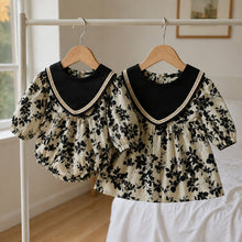 Girls Black Floral Sailor Collar Dress or Baby Romper, Long Sleeve Fall Outfit