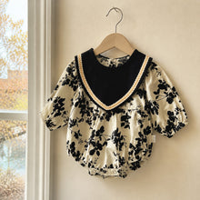 Girls Black Floral Sailor Collar Dress or Baby Romper, Long Sleeve Fall Outfit