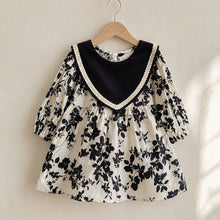 Girls Black Floral Sailor Collar Dress or Baby Romper, Long Sleeve Fall Outfit