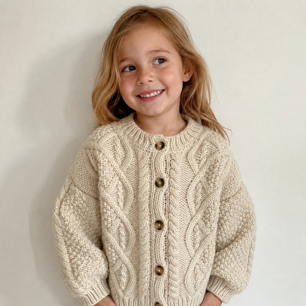 Kids Mohair Blend Cable Knit Cardigan, Grey Beige or Red