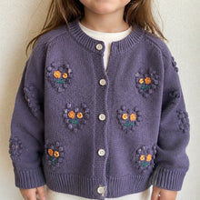 Girls Floral Embroidered Bobble Knit Cardigan, Dusty Purple