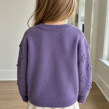 Girls Floral Embroidered Bobble Knit Cardigan, Dusty Purple