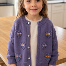 Girls Floral Embroidered Bobble Knit Cardigan, Dusty Purple