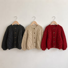 Kids Mohair Blend Cable Knit Cardigan, Grey Beige or Red