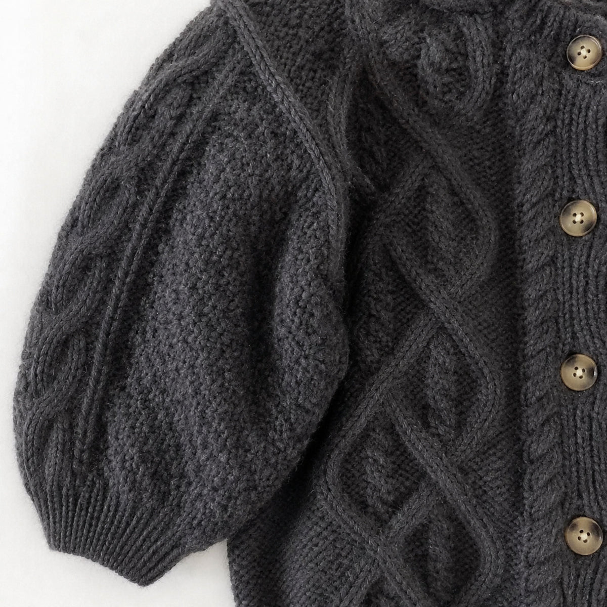 Grey cardigan sleeve and knit texture detail