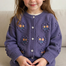 Girls Floral Embroidered Bobble Knit Cardigan, Dusty Purple
